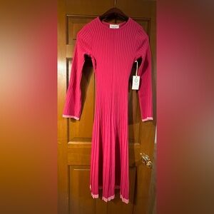Pink Ribbed Long Sleeve Midi Hyacinth House Dress